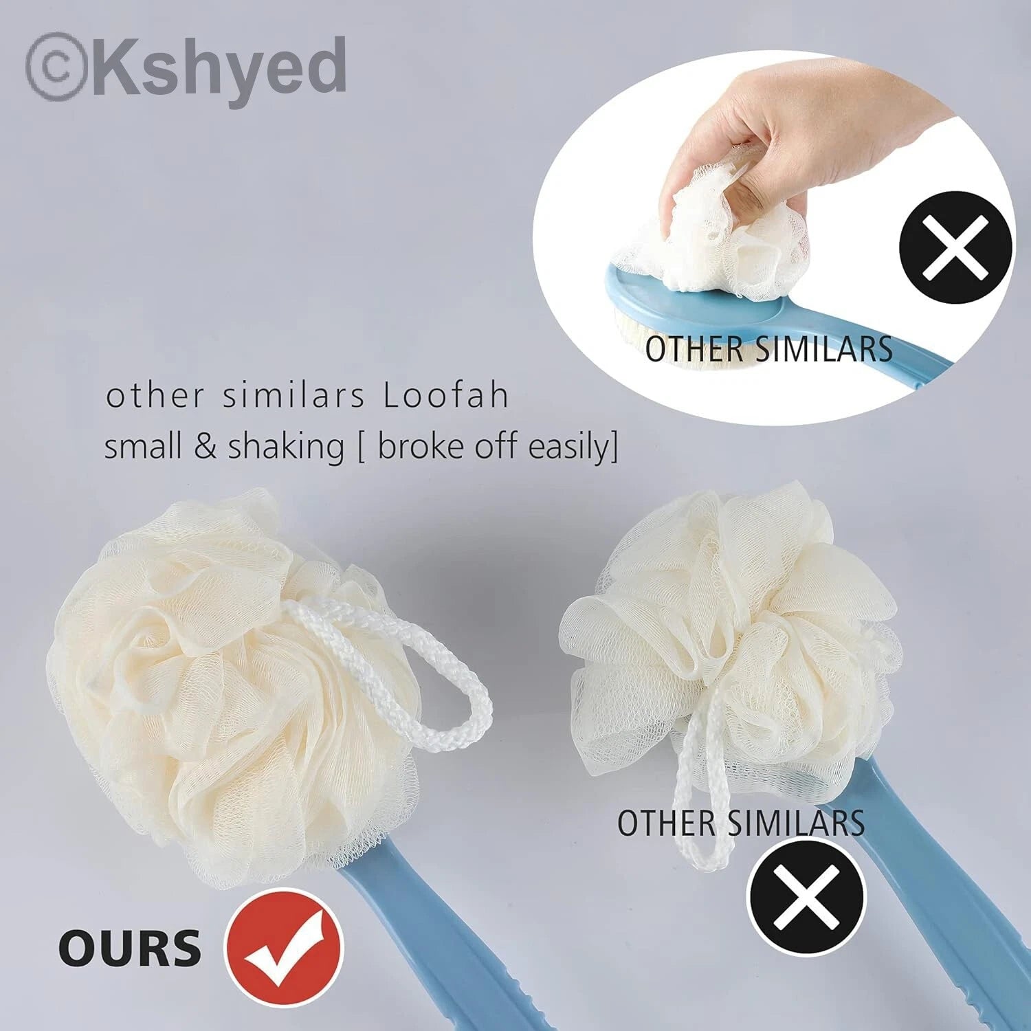 Bath Body Brush Soft Bristles & Loofah Back Scrubber Plastic Handle (1 Pack) New