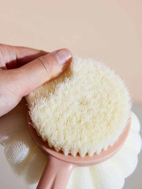 Shower Body Brush with Bristles and Loofah,Back Scrubber Bath Mesh Sponge 2 IN 1