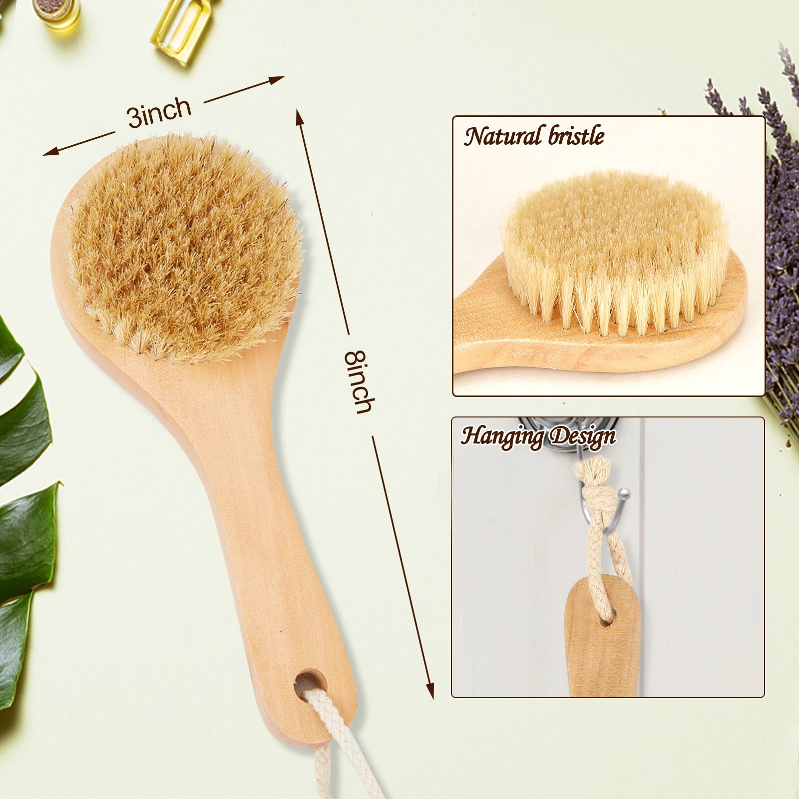 2 Pack Natural Shower Brush Wet and Dry Brushing Body Scrubber for Bath Shower