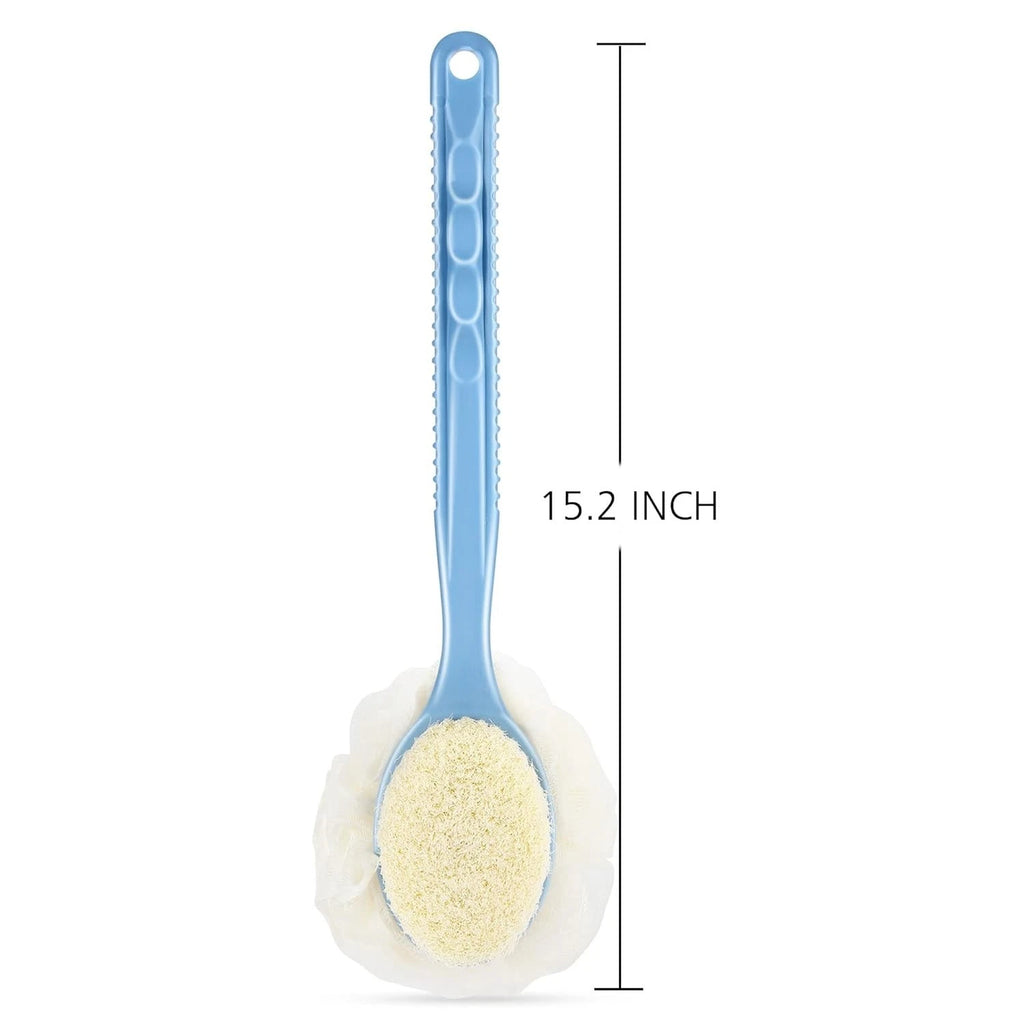 Elegant 2-in-1 Shower Body Brush – Bristle & Loofah with Long Curved Handle