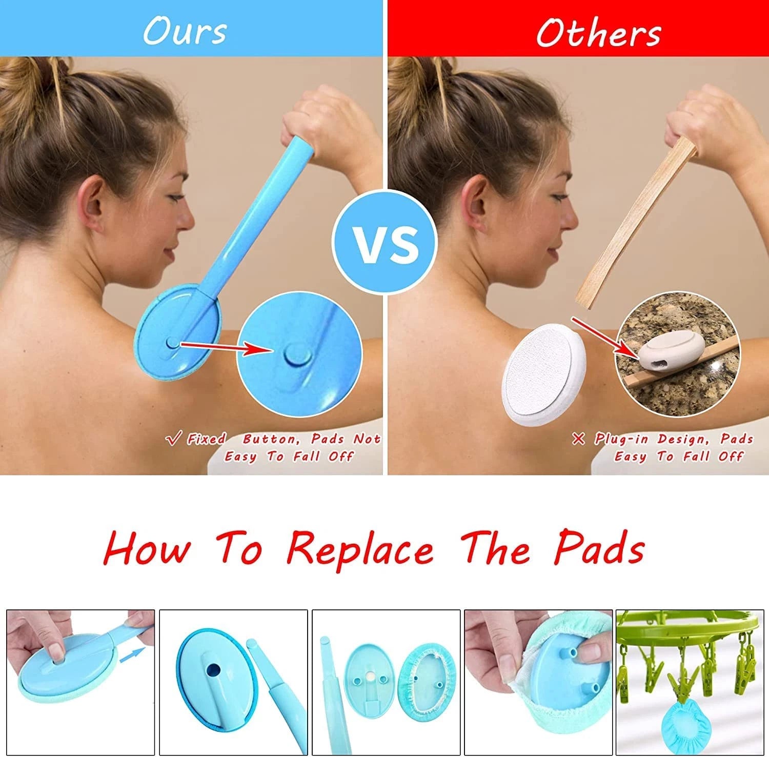 Easy Lotion Applicator, Back Rubs Massager Bath Brush, Extra Long Handle, Easily