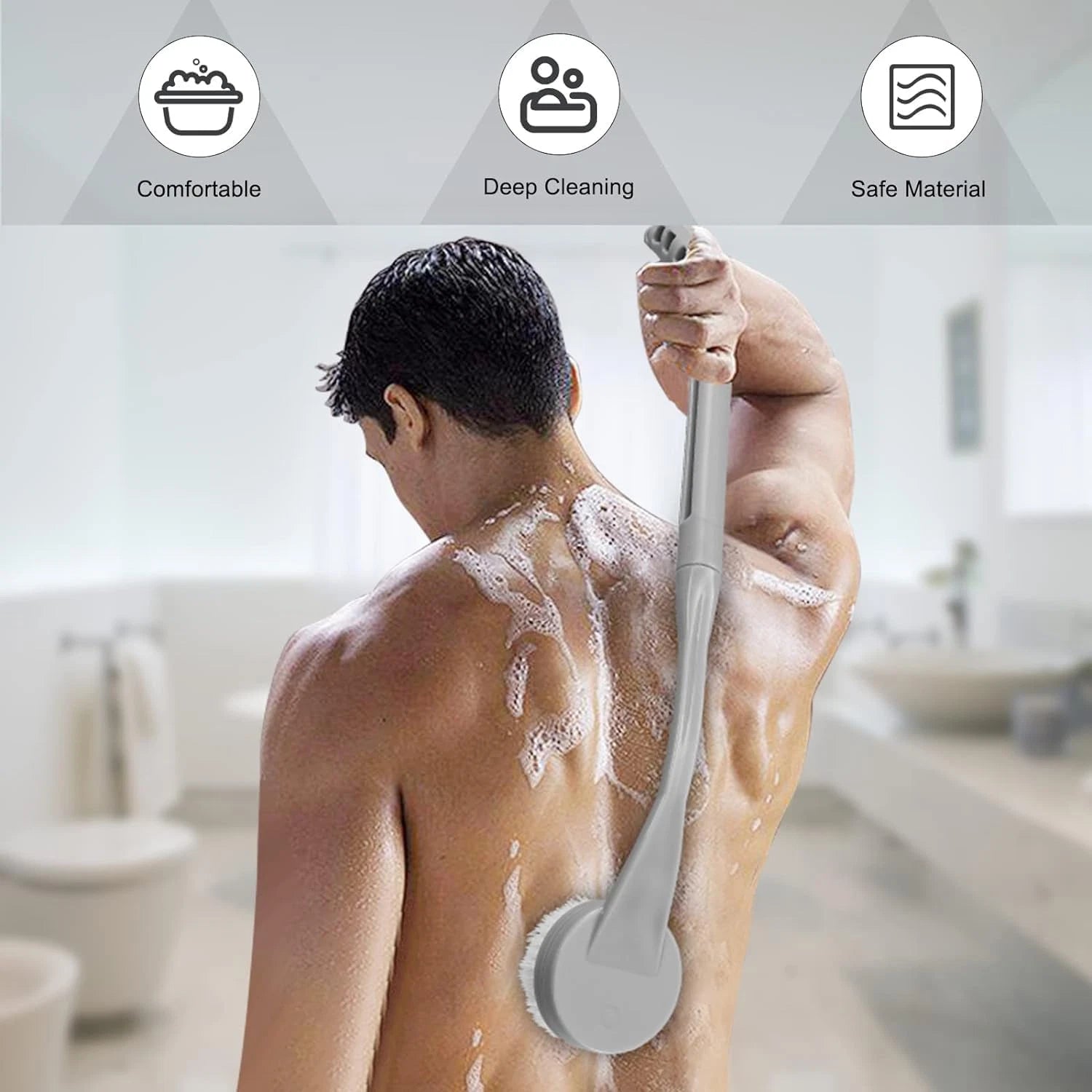 Long Handle Back Brush, 20.5Â€ Bath Scrubber for Shower, Curved Handle