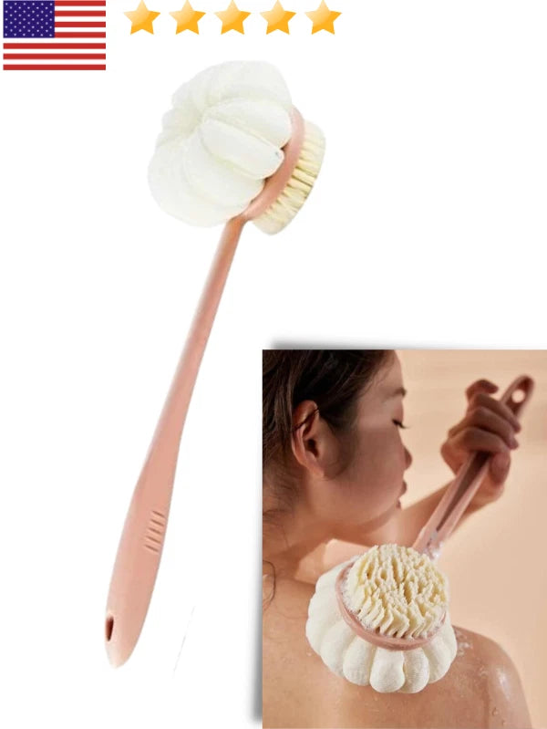 Shower Body Brush with Bristles and Loofah,Back Scrubber Bath Mesh Sponge 2 IN 1
