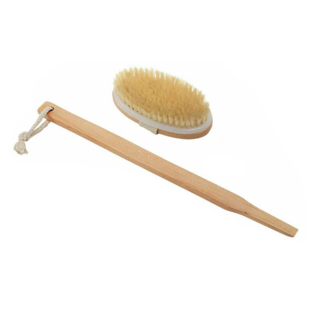 Durable Natural Long-Handled Bath Shower Body Back Dry Skin Spa Scrubber Brush H