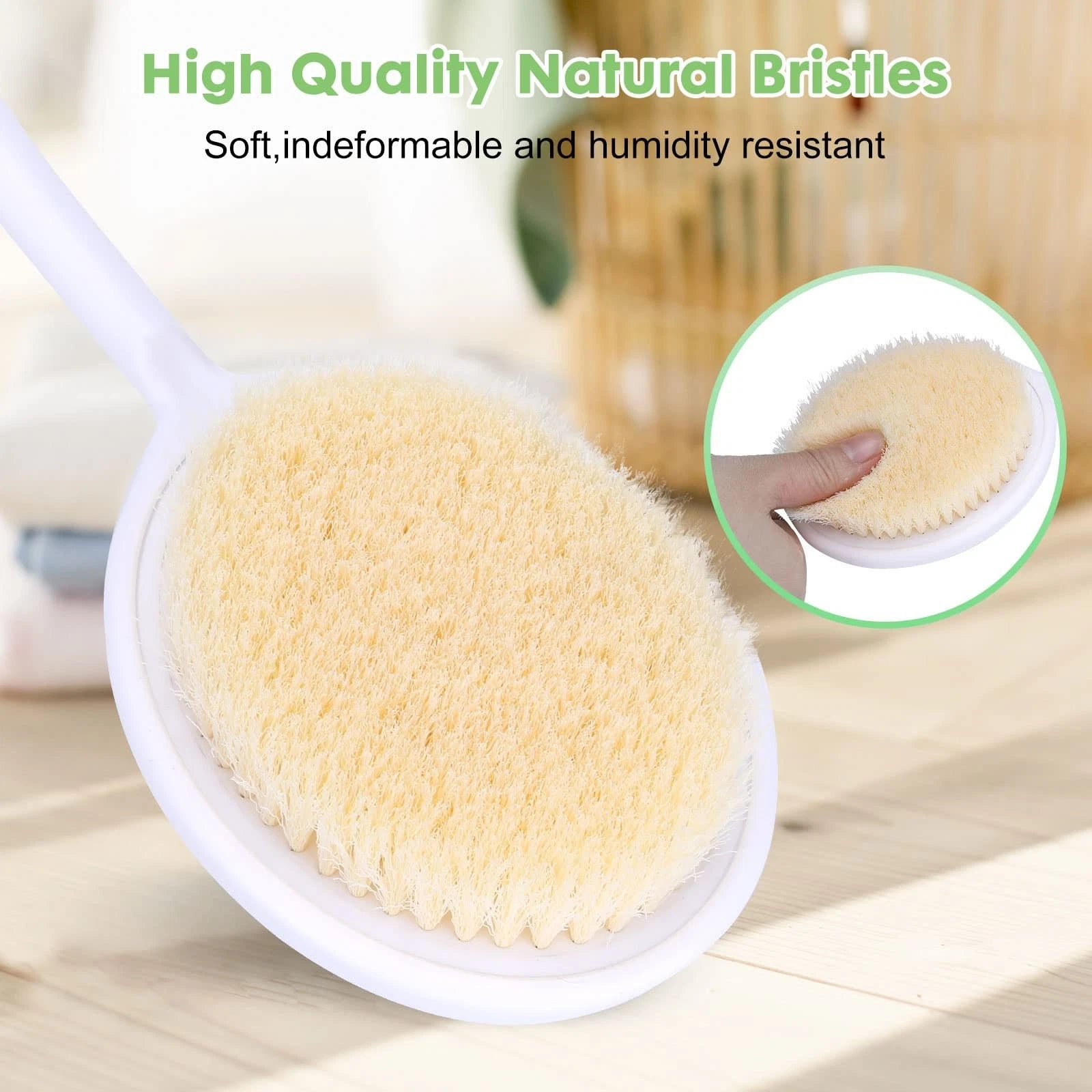 27.5â€ Back Bath Brush with Long Curved Handle,Shower White/Green
