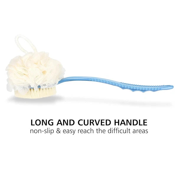Elegant 2-in-1 Shower Body Brush – Bristle & Loofah with Long Curved Handle