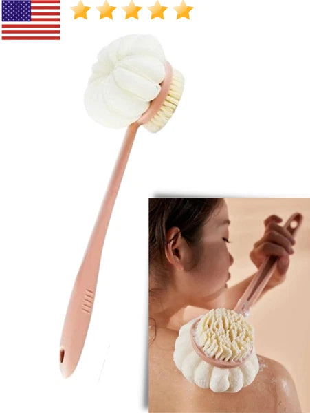 Shower Body Brush with Bristles and Loofah,Back Scrubber Bath Mesh Sponge 2 IN 1