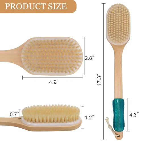 OWIIZI Back Scrubber for Shower,Stiff Boar Bristles Wooden Curved Long Handle
