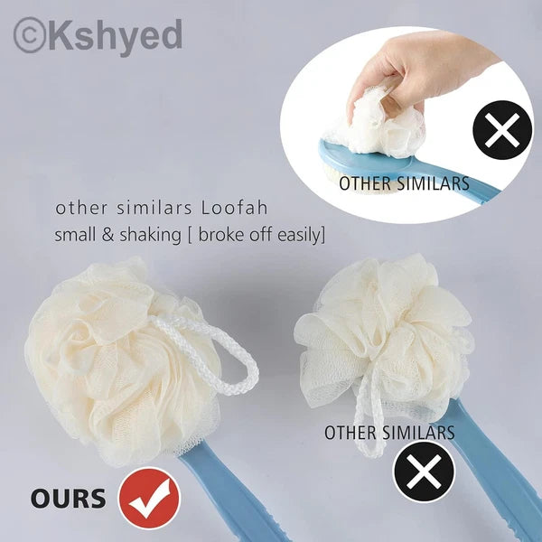 Bath Body Brush Soft Bristles & Loofah Back Scrubber Plastic Handle (1 Pack) New