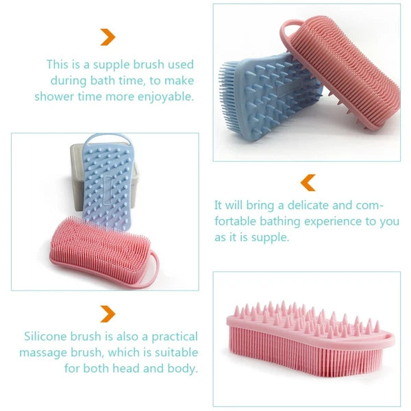 2 Pcs Silicone Shampoo Brush Handheld Bath Exfoliating Shower Brushes