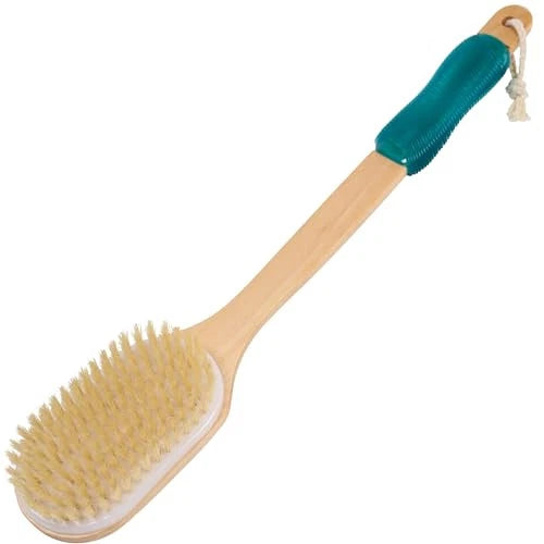 OWIIZI Back Scrubber for Shower,Stiff Boar Bristles Wooden Curved Long Handle