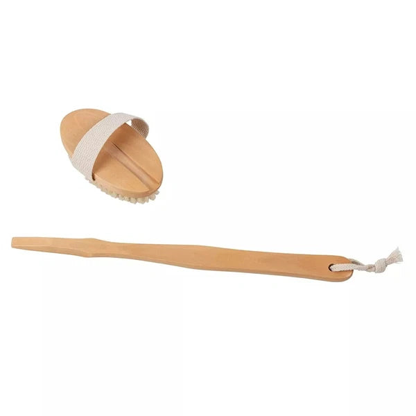 2pcs Natural Bristle Body Brush - Wooden Spa Scrubber for Dry Skin & Shower Care