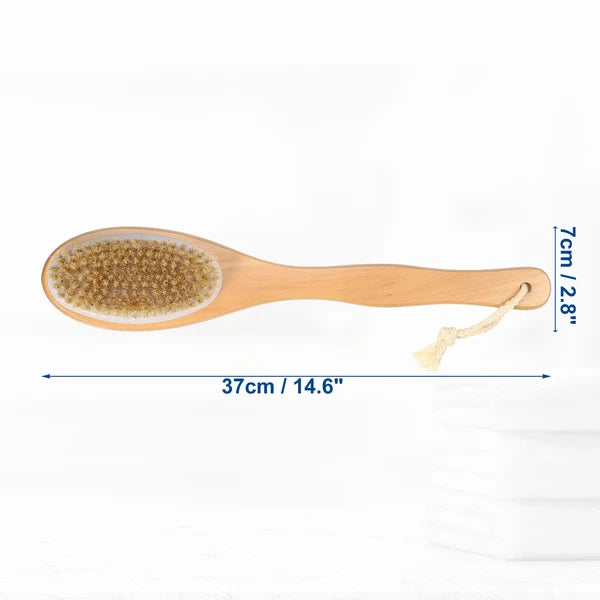 1 Pcs Double Sided Bath Brush Back Scrubber Wood for Shower Brown 14.6 Inches