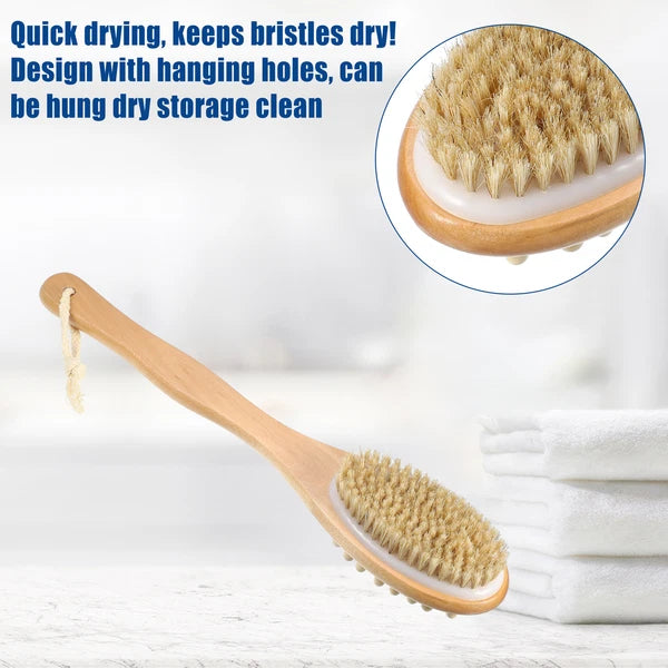 1 Pcs Double Sided Bath Brush Back Scrubber Wood for Shower Brown 14.6 Inches