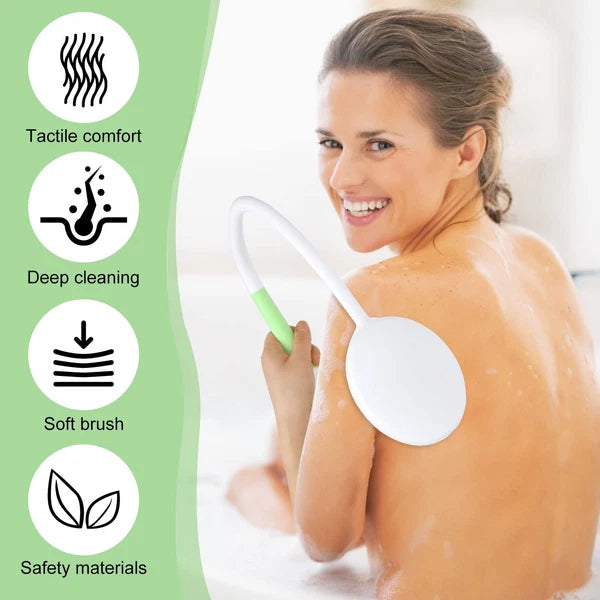 27.5â€ Back Bath Brush with Long Curved Handle,Shower White/Green