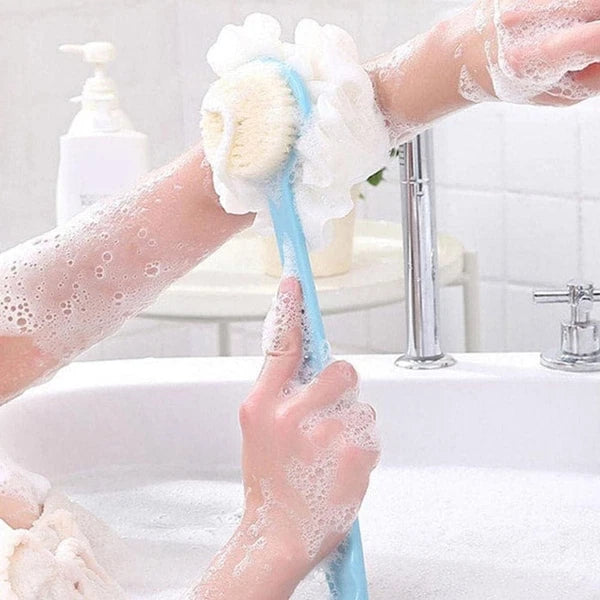 2in1 Long Handled Bath Shower Brush Bristles Exfoliation Cleansing Back Scrubber