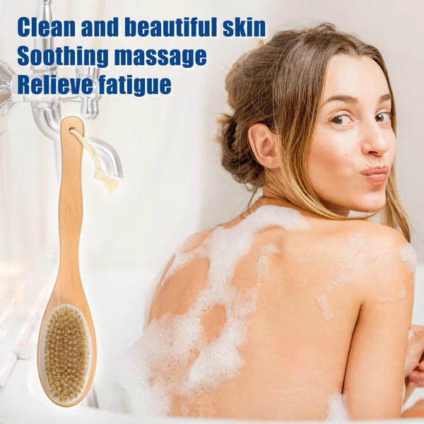 1 Pcs Double Sided Bath Brush Back Scrubber Wood for Shower Brown 14.6 Inches