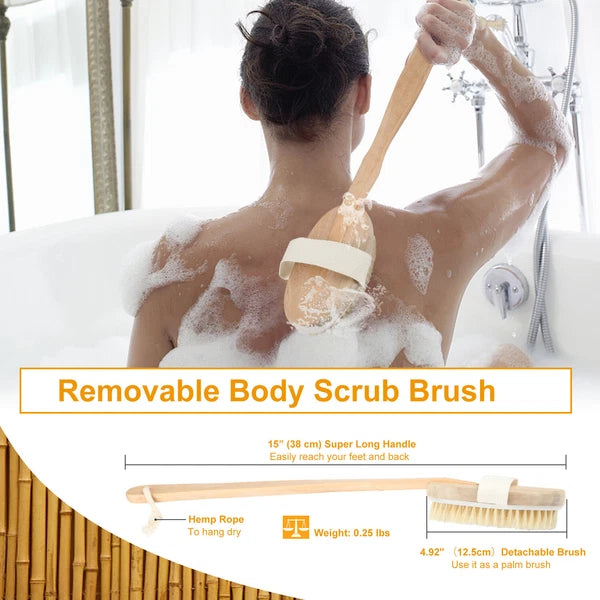 Natural Wooden 15" Bath Shower Body Back Brush Spa Scrubber With Long Handle US