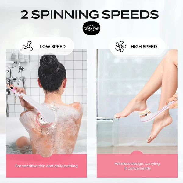Electric Body Brush for Exfoliating and Massage, Long Handle Electric Bath Brush