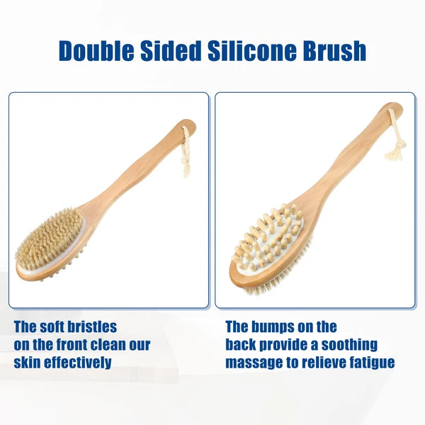 1 Pcs Double Sided Bath Brush Back Scrubber Wood for Shower Brown 14.6 Inches