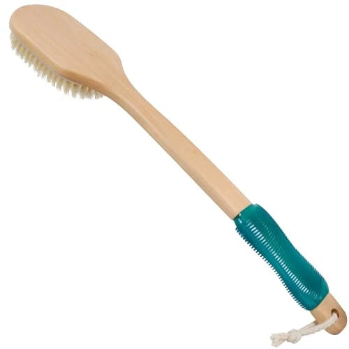 OWIIZI Back Scrubber for Shower,Stiff Boar Bristles Wooden Curved Long Handle