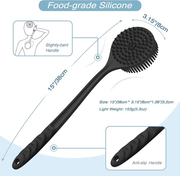 Manmihealth Silicone Back Scrubber(Thick Bristles) & Soft Bath Glove Set, Super-