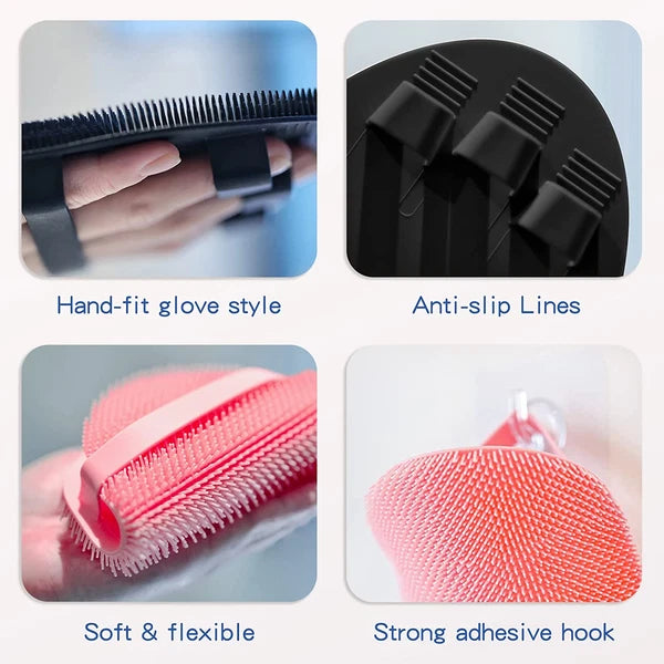 Manmihealth Silicone Back Scrubber(Thick Bristles) & Soft Bath Glove Set, Super-