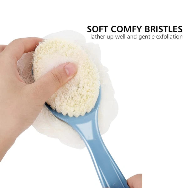 Elegant 2-in-1 Shower Body Brush – Bristle & Loofah with Long Curved Handle