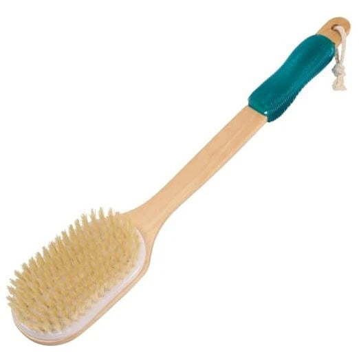 OWIIZI Back Scrubber for Shower,Stiff Boar Bristles Wooden Curved Long Handle