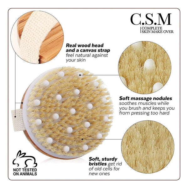 Dry Brushing Body Brush-Round Exfoliating Brush for Cellulite Lymphatic Drainage