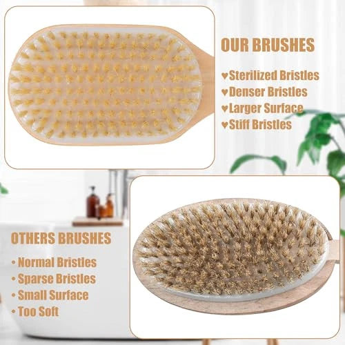 OWIIZI Back Scrubber for Shower,Stiff Boar Bristles Wooden Curved Long Handle