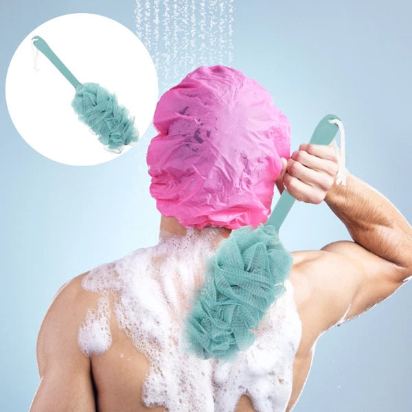 Bath Scrubber Brush Long Handle Shower Body Sponges Back Nylon Mesh Brush for