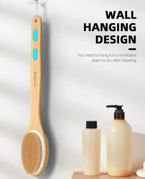Shower Brush with Soft and Stiff Bristles, Bath Dual-Sided Long Handle Back S...