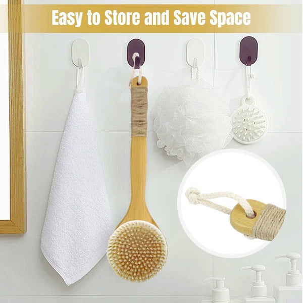 Long Handle Bath Brush Natural Bristles Body Back Shower Washing Scrubber